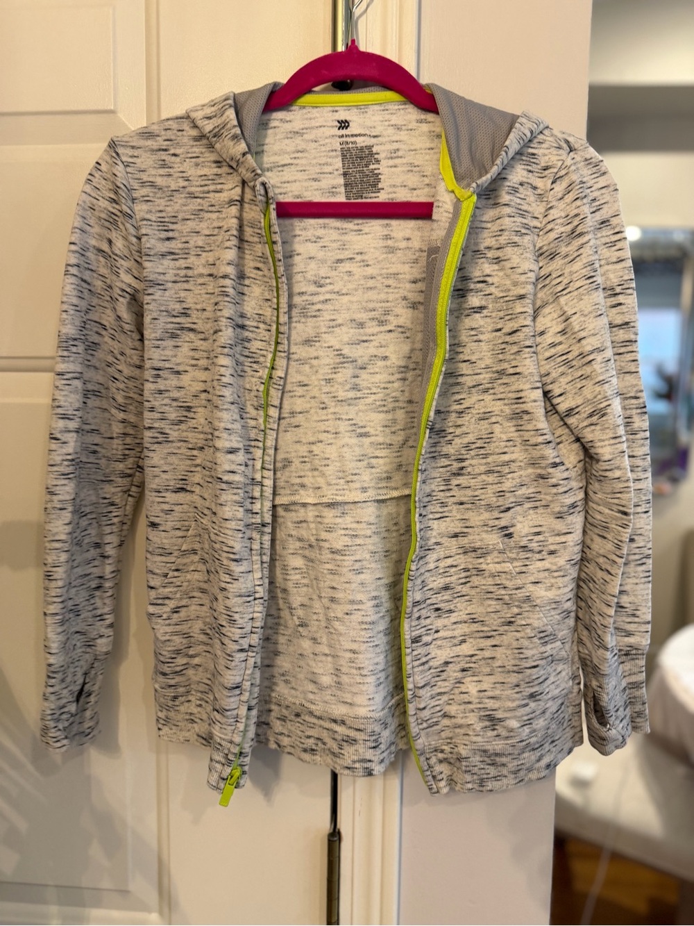 all in motion Heathered Light Gray Kids Hooded Jacket with Neon Yellow Trim